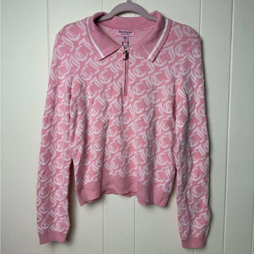NEW!! JUICY COUTURE whisper pink “JC” collard sweater